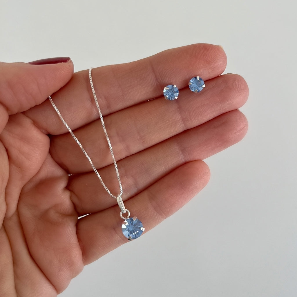 Conjunto de Prata 925 Ponto de Luz Grande Lilás