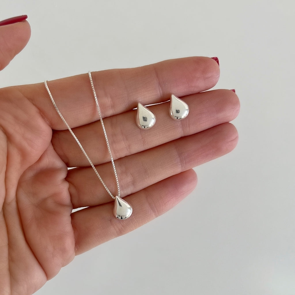 Conjunto de Prata 925 Gota Lisa Pequena