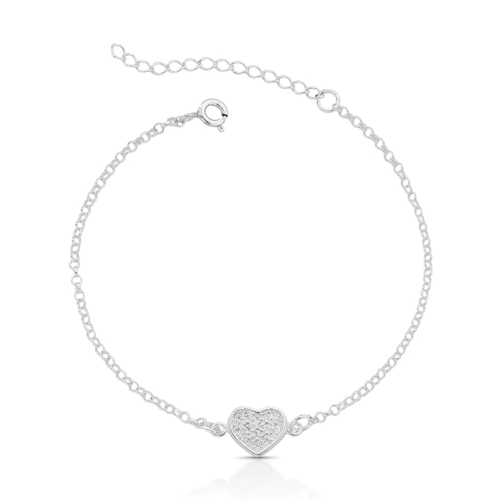 Pulseira Coração Cravejado com Borda de Prata