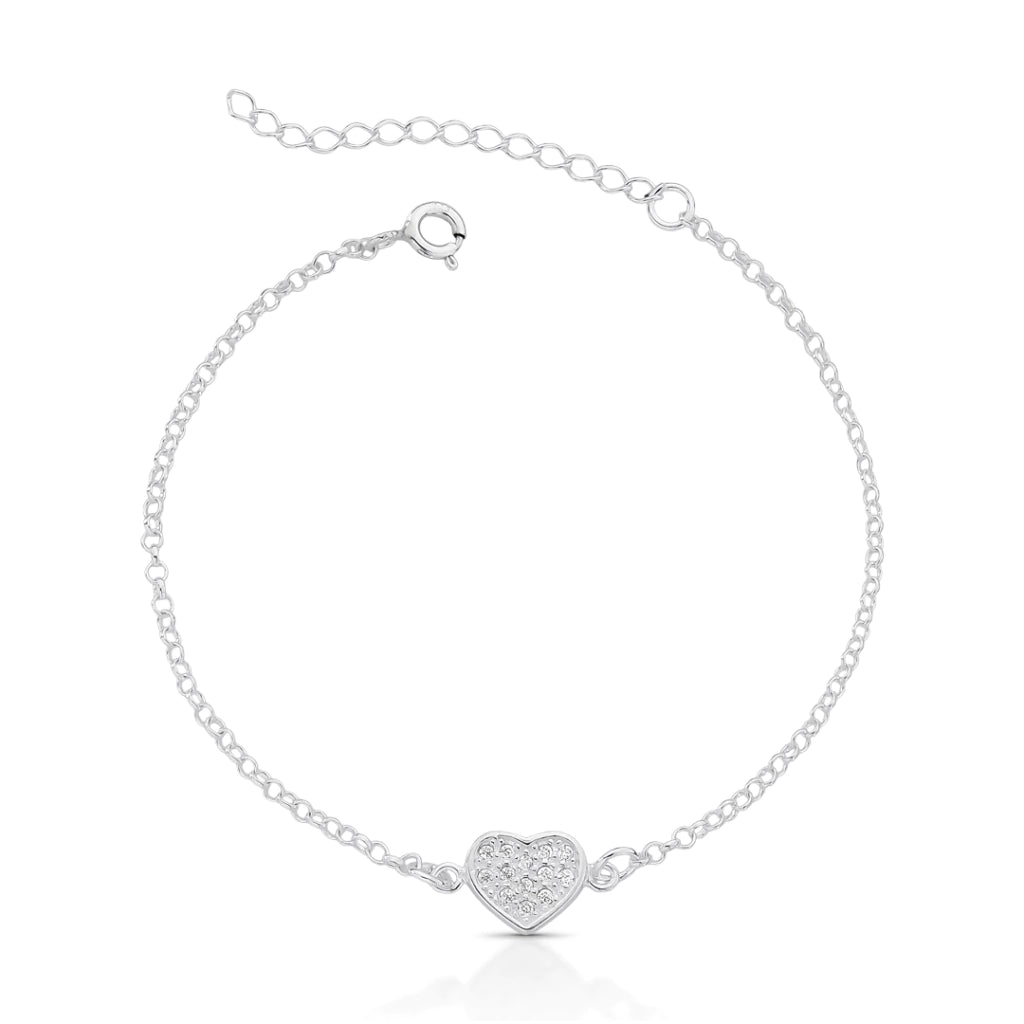 Pulseira Coração Cravejado com Borda de Prata