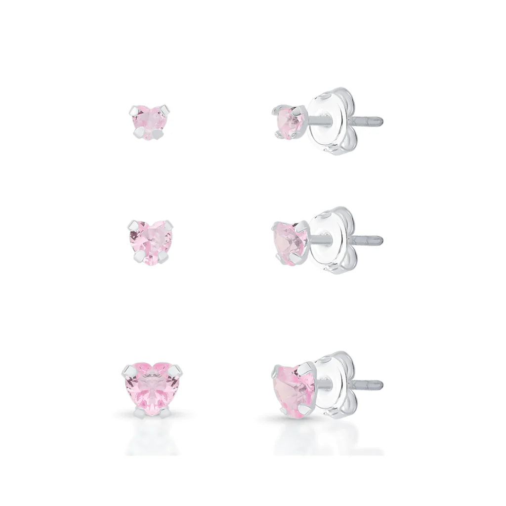 Trio de Brinco Ponto de Luz coração rosa