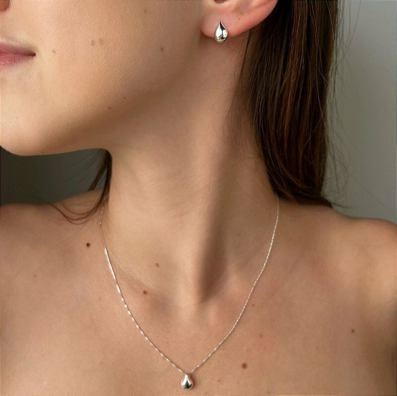 Conjunto de Prata 925 Gota Lisa Pequena