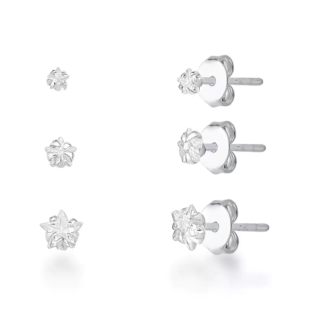Trio de Brincos Estrela Prata 925