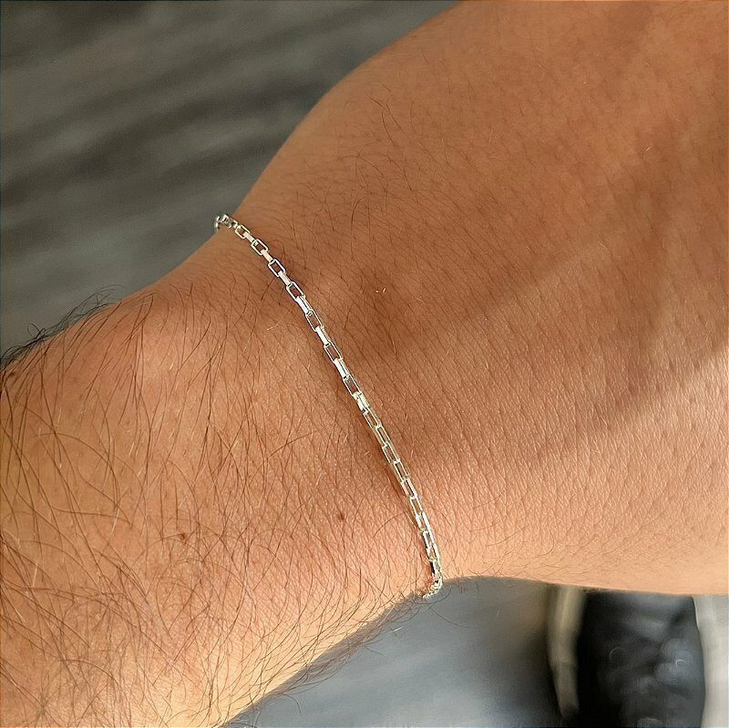 Pulseira de Prata 925 Masculina Elo Cadeado