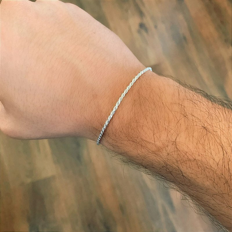 Pulseira Masculina de Prata 925 Cordão Baiano