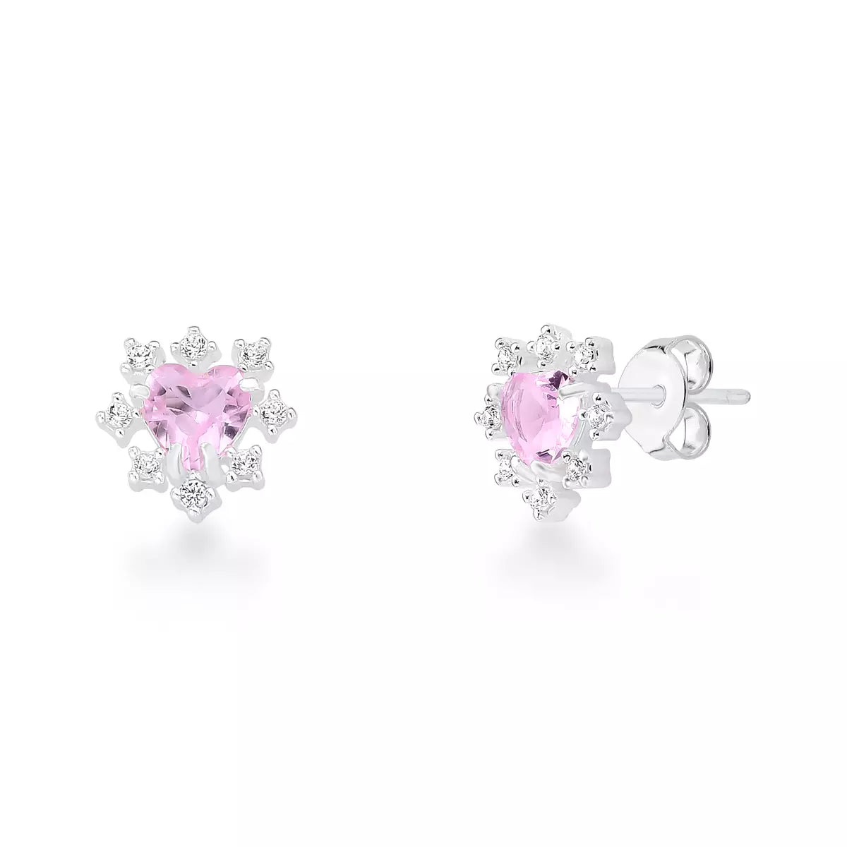 Brinco de Prata 925 Coração Rosa Cravejado