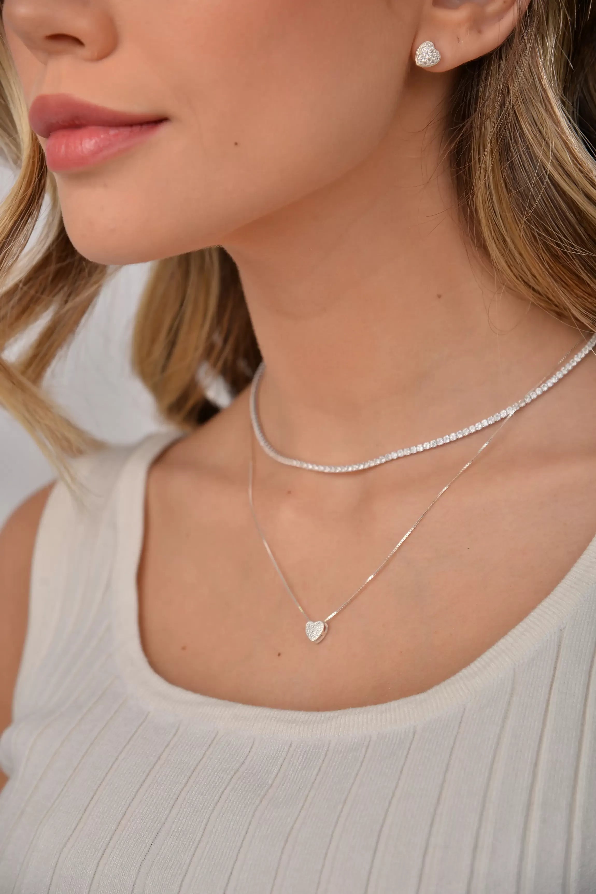 Colar de Prata 925 Coração Cravejado