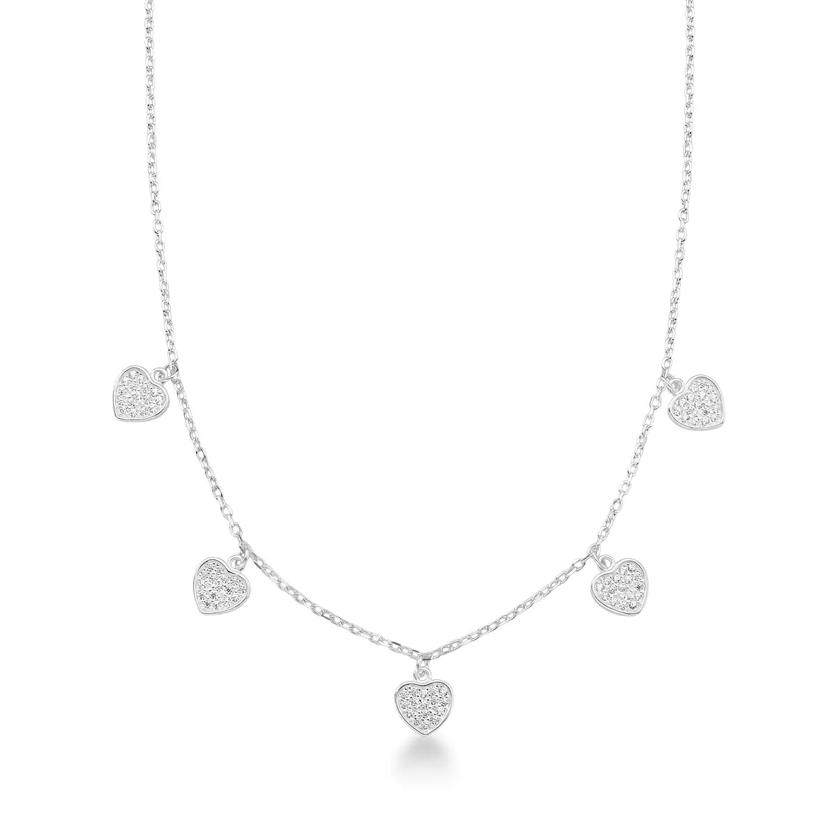 Colar de Prata 925 Choker Corações Cravejados