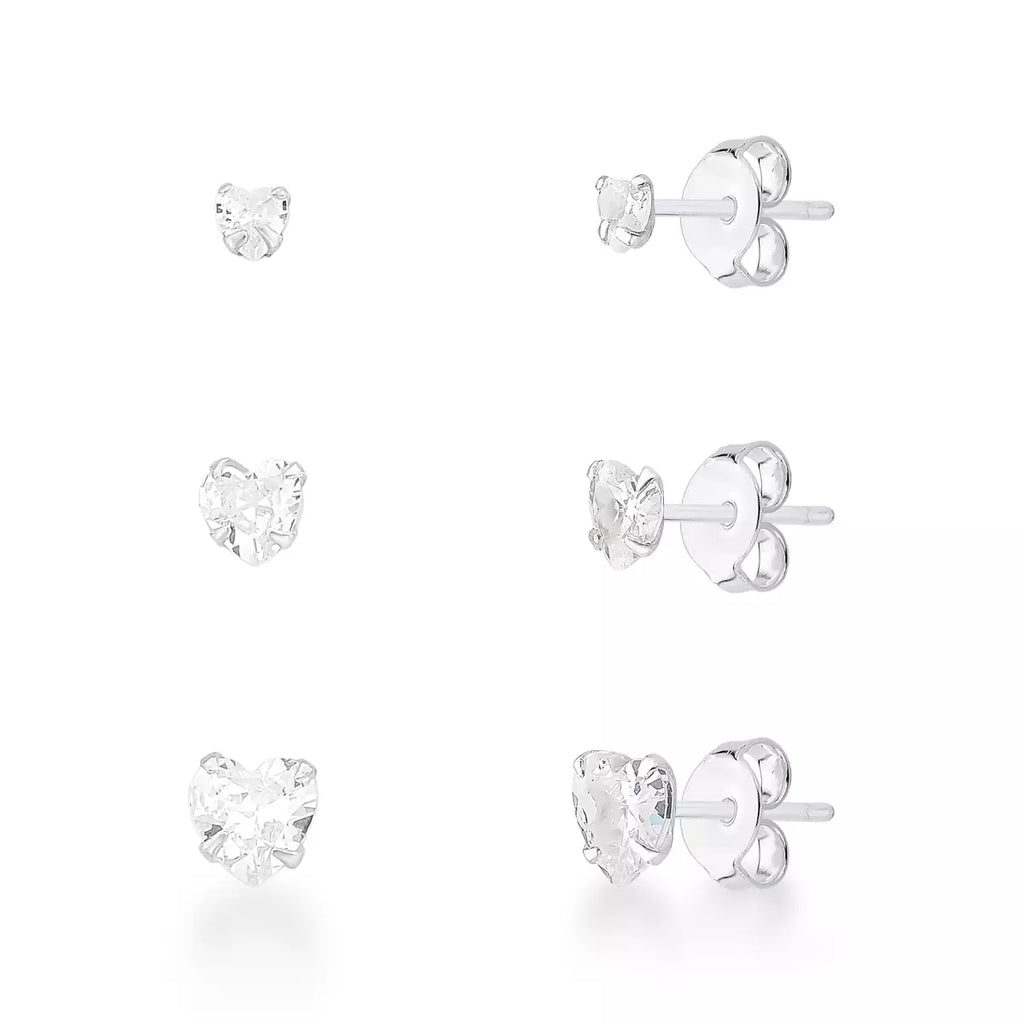 Trio Brinco de Prata 925 Coração
