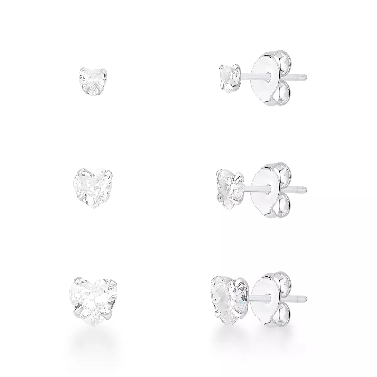 Trio Brinco de Prata 925 Coração