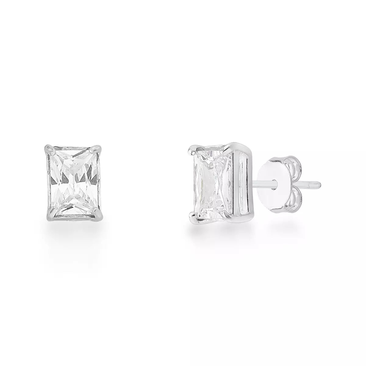 Brinco de Prata 925 Ponto de Luz Retangular