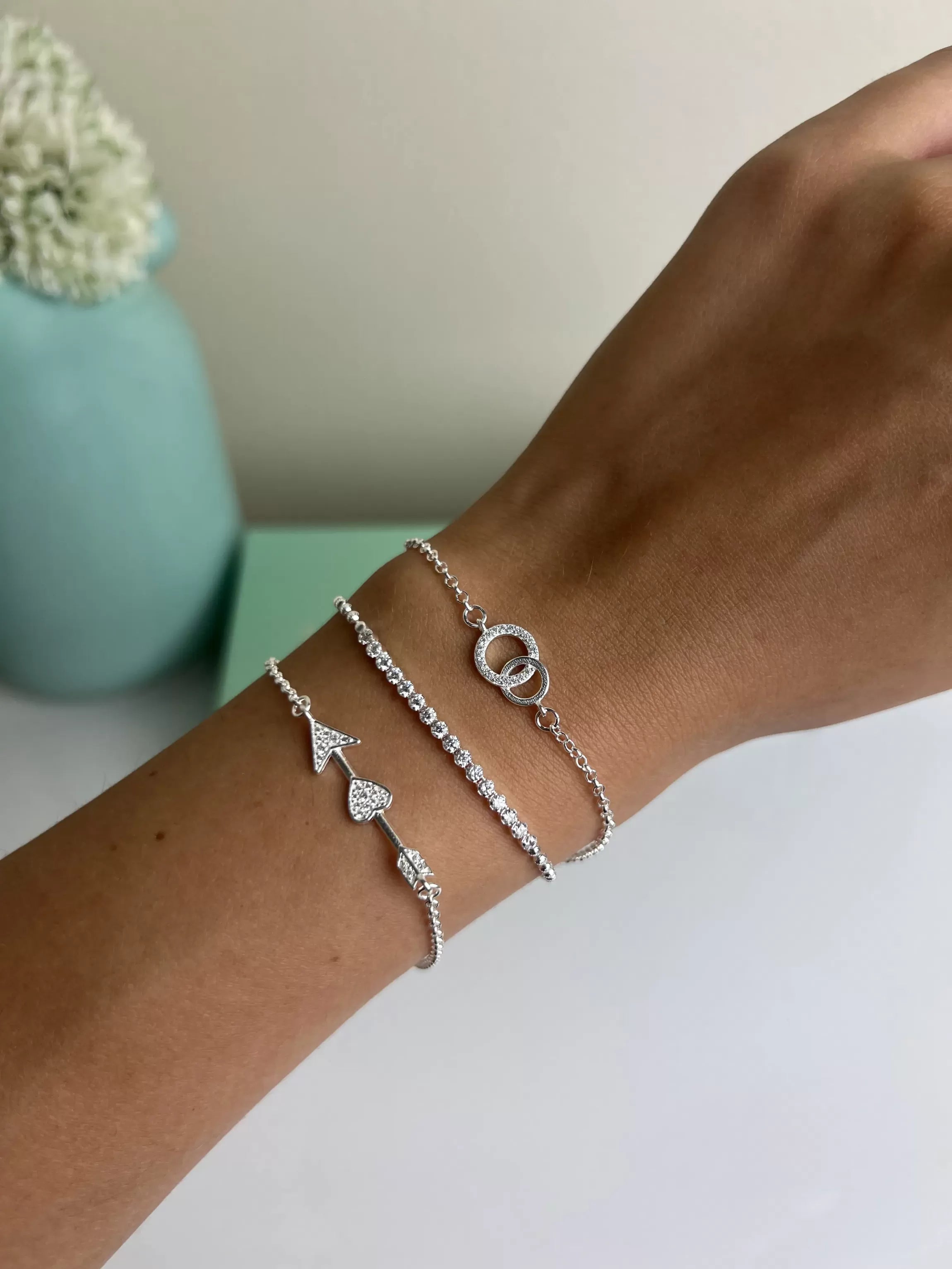 Pulseira de Prata 925 Círculo Duplo Cravejado