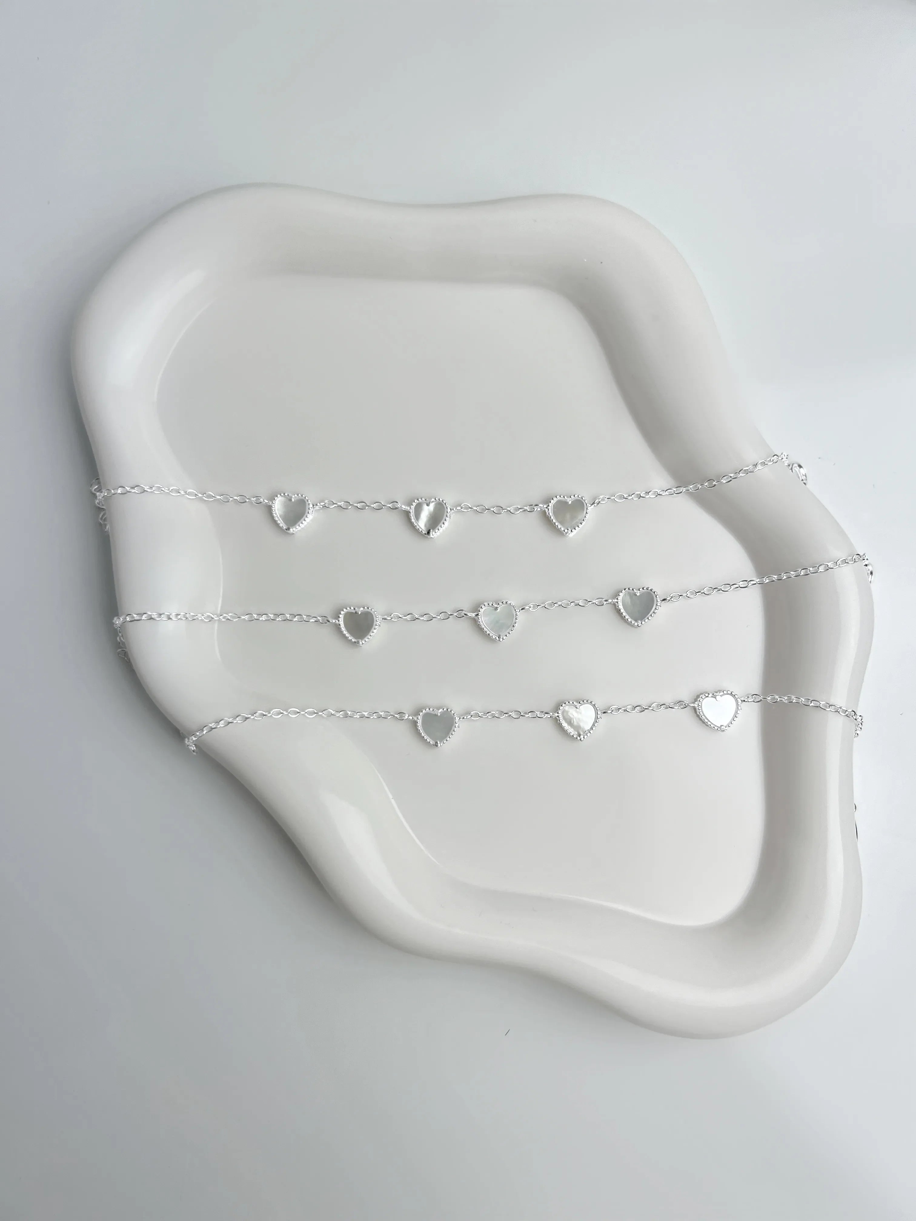 Pulseira de Prata 925 Coração Madrepérola