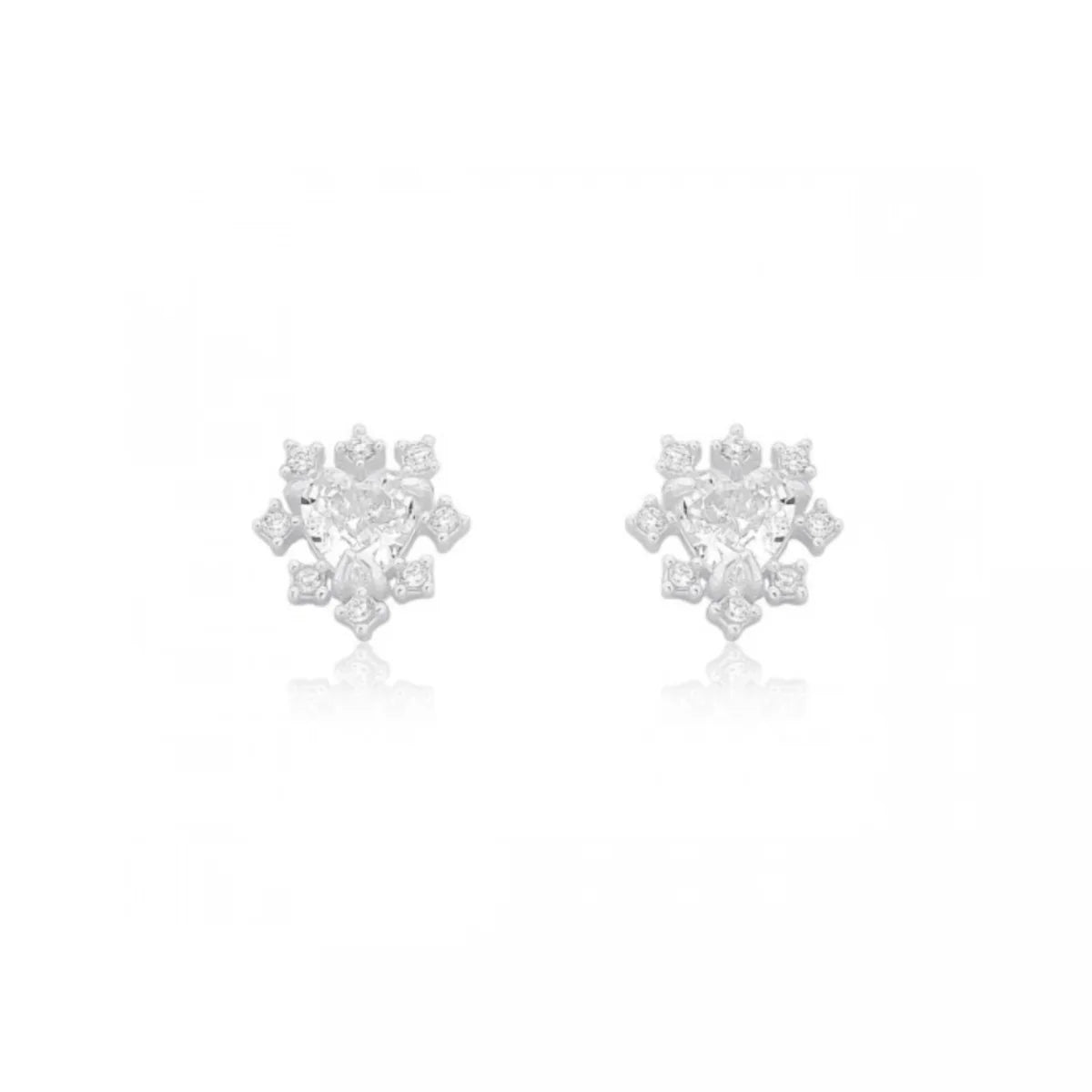 Brinco de Prata 925 Coração Cristal Cravejado